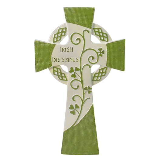 Luck of the Irish Green and White "Irish Blessings" Religious Wall Cross